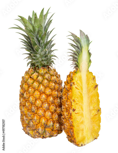 Whole and half pineapple isolated