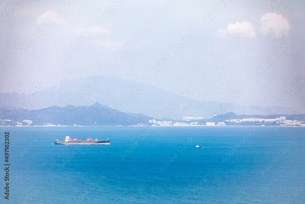 Ship across the sea in Outside Sai Kung, Hong Kong Ship across the sea in Outside Sai Kung, Hong Kong