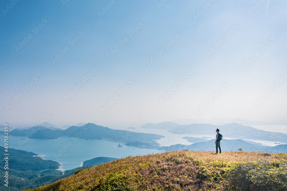 Obraz premium Man on highland, mountain, countryside, Sai Kung