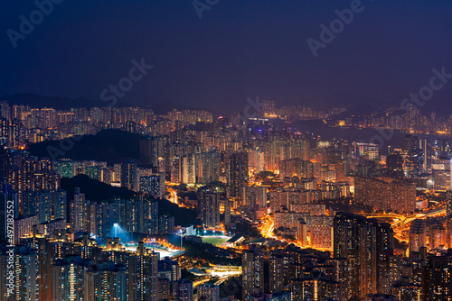 Epic Night of Kowloon  residential and downtown area  Hong Kong