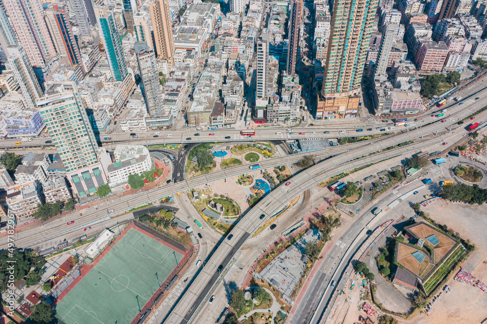 Highway in Residential are, kowloon, Hong Kong, aerial view