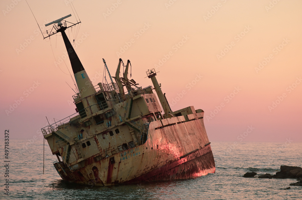 Abandoned ship wreck EDRO III in Pegeia, Paphos, Cyprus