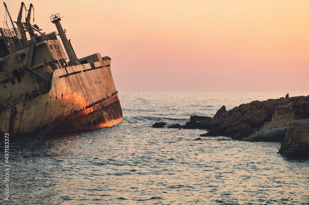 Abandoned ship wreck EDRO III in Pegeia, Paphos, Cyprus Abandoned ship wreck EDRO III in Pegeia, Paphos, Cyprus