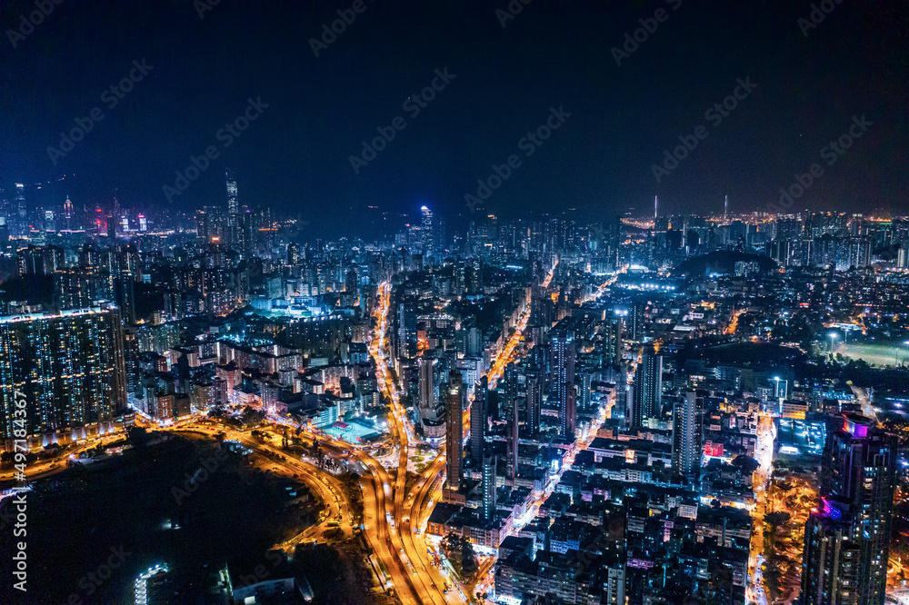 cyperpunk cityscape of urban area, Hong Kong