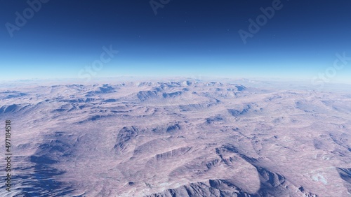 alien planet landscape sci fi spatial background  view from planet surface with spectacular sky  realistic digital illustration