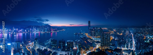 Amazing cityscape night view of Victoria Harbour, Hong Kong