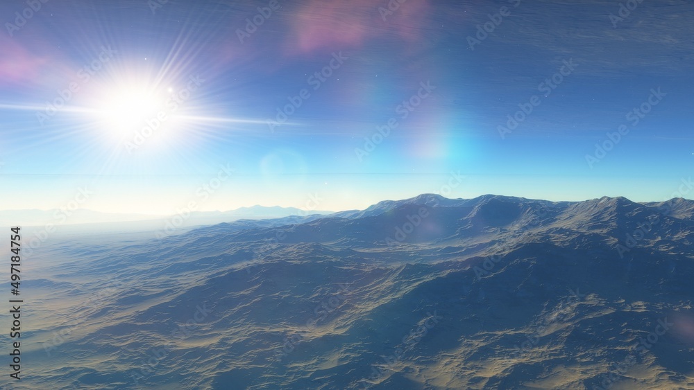 alien planet landscape sci fi spatial background, view from planet surface with spectacular sky, realistic digital illustration alien planet landscape sci fi spatial background, view from planet surface with spectacular sky, realistic digital illustration