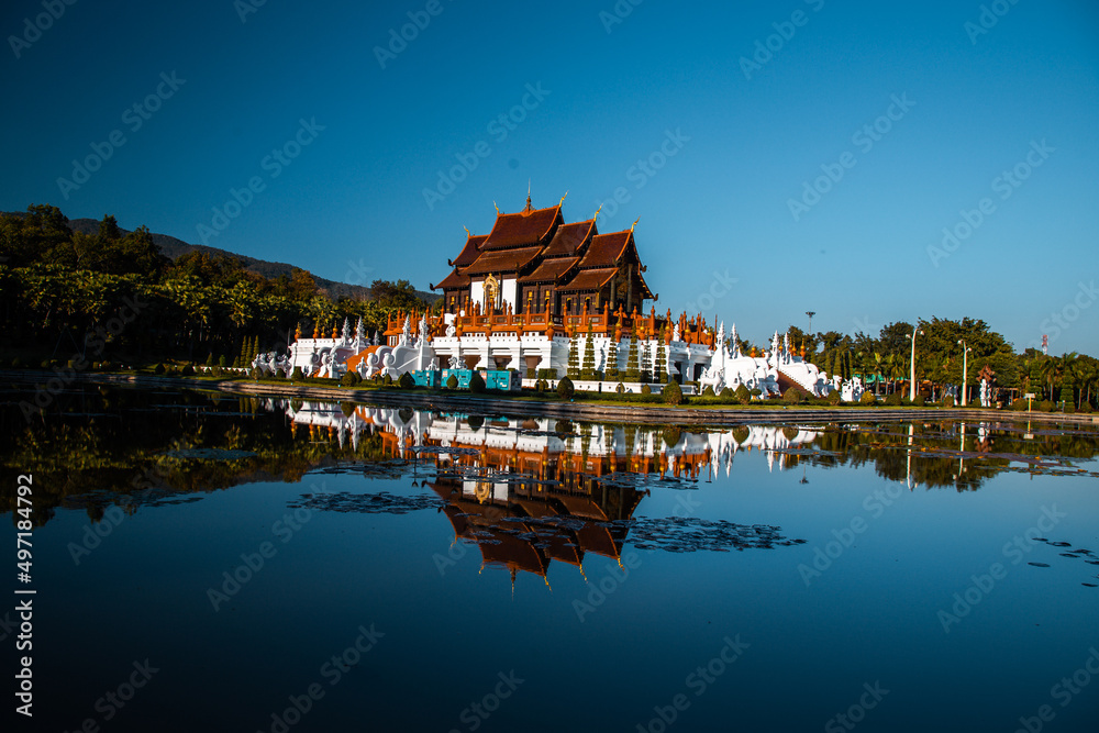 Fototapeta premium Royal Park Rajapruek, botanical garden and pavilion in Chiang Mai, Thailand