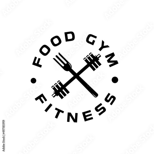 Abstract fitness logo fork food icon with barbell
