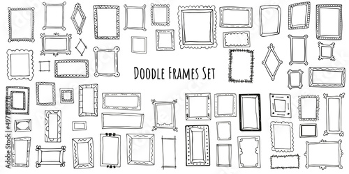 Big Set of hand drawn doodle frames, squares, vector borders design elements.