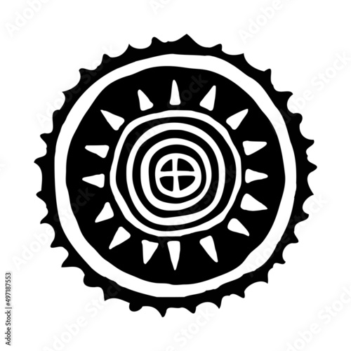 Round sketch, sun symbols in ethnic style, vector illustration