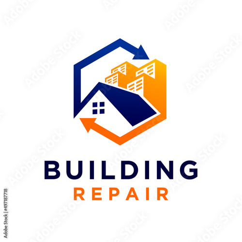 Building repair logo with hexagon concept