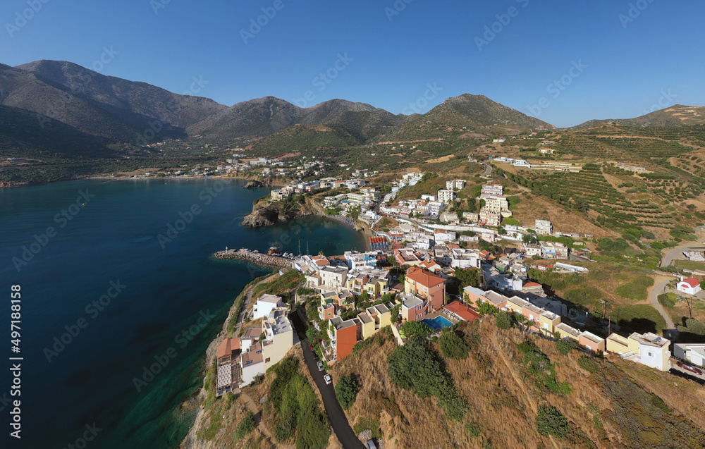 Fototapeta premium Aerial panorama of resort village Bali. Crete, Greece.