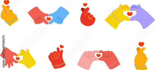 cute hand cartoon illustration Korean finger heart gesture set
