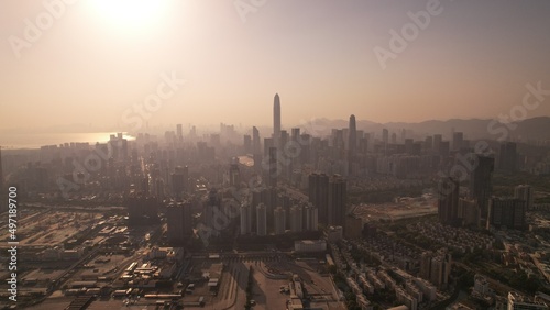 Shenzhen skyline with sunset