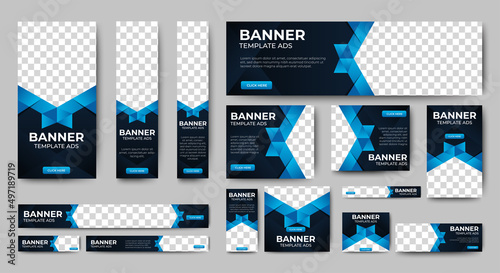 Modern banner design web template Set, Horizontal header web banner. Modern Gradient Blue cover header background for website design, Social Media Cover ads banner, flyer, invitation card