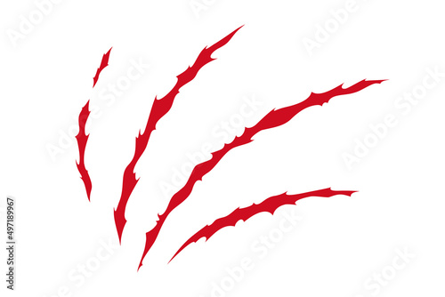 Claw scratches of wild animal. Red cat scratches marks isolated in white background. Monochrome vector illustration