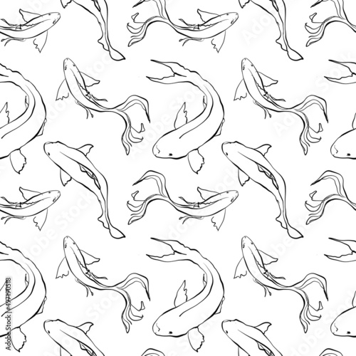 Wallpaper Mural Nautical line art sea animals seamless pattern. Alcohol ink shapes. Cute kids seamless design for fabric, texile print, dress print. Hand drawn birds and floral wreath on white background Torontodigital.ca