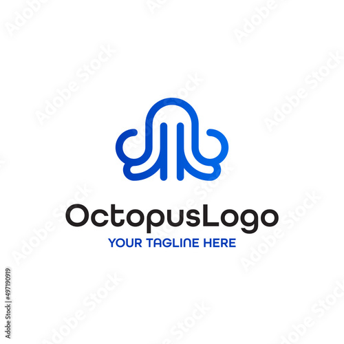 Octopus Minimalist Line Art Vector Abstract Illustration Logo Icon Design Template Element