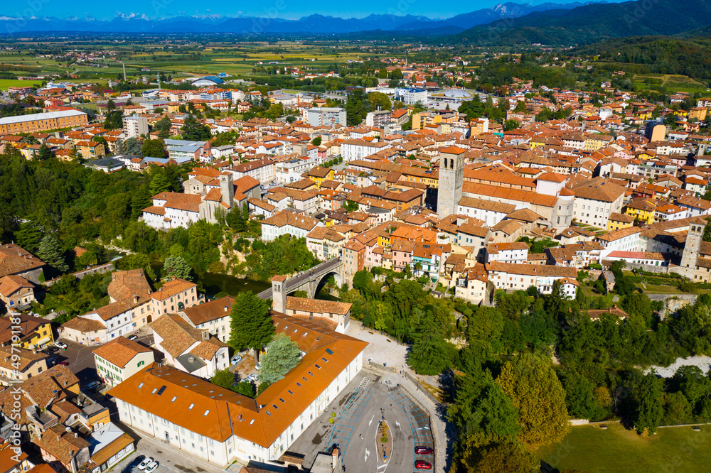 Aerial view on the city Cividale del Friuli. Italy