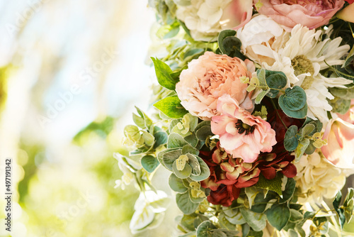 Whats a special occasion without any flowers. Still life shot of a beautiful bouquet of flowers outdoors.