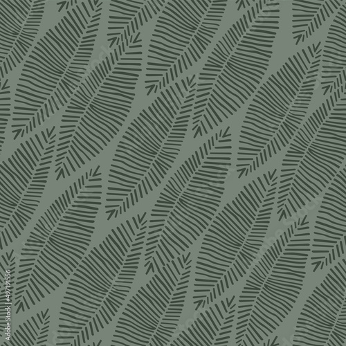 Herringbone tribal leaves skeleton seamless pattern