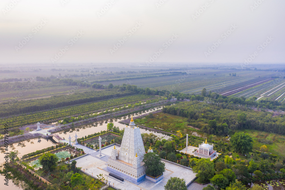 Aerial view of Truc Lam Chanh Giac Monastery in Tien Giang province, Vietnam