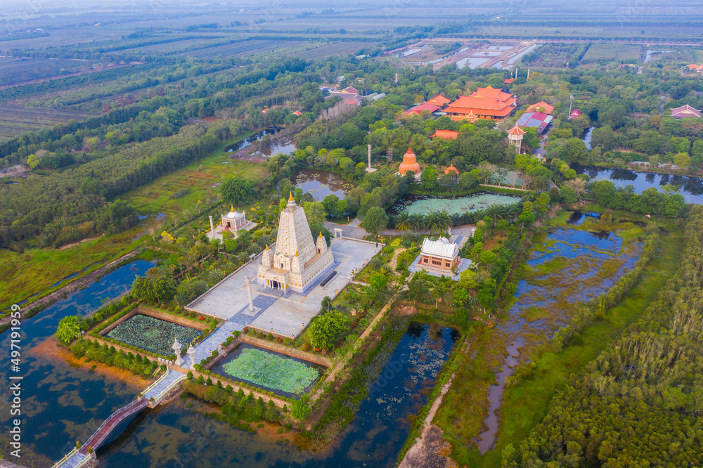Aerial view of Truc Lam Chanh Giac Monastery in Tien Giang province, Vietnam