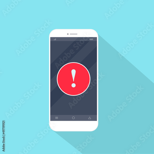 Flat style with warning sign alert on the smart phone screen ,vector design Element illustration