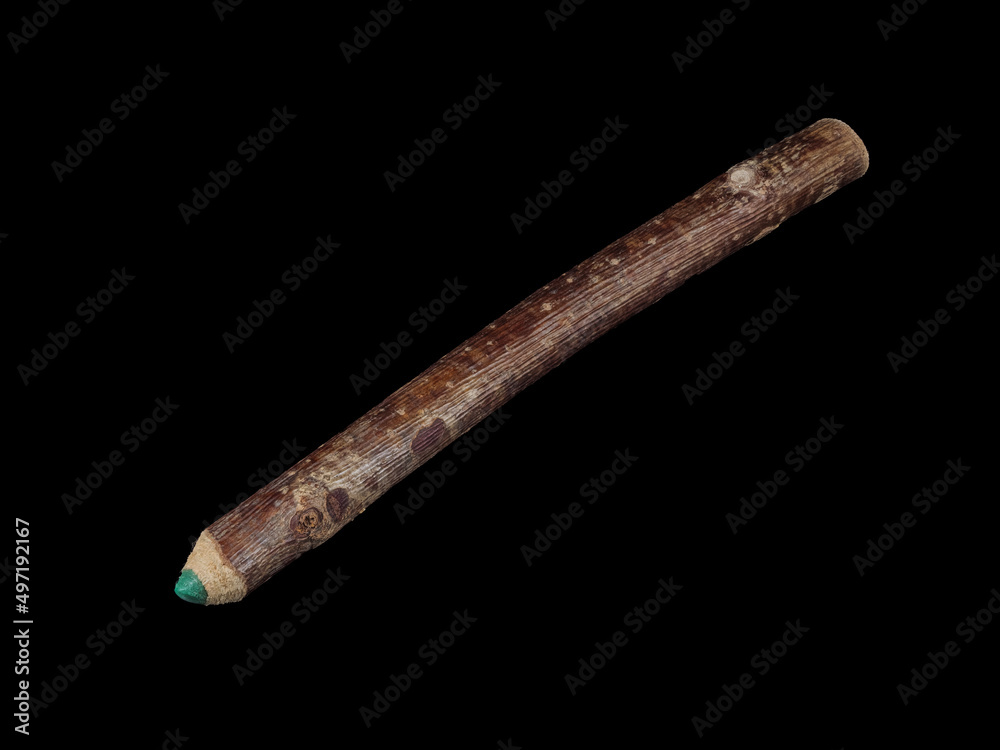 Green pencil stylized from a branch isolated on a black background Green pencil stylized from a branch isolated on a black background