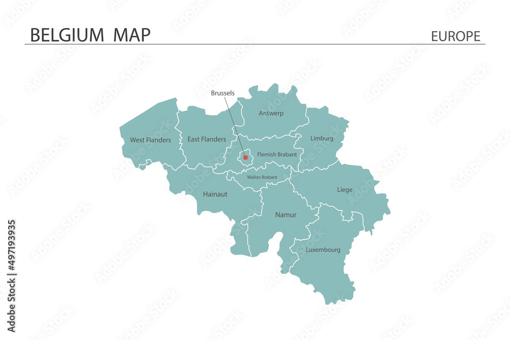 Belgium map vector illustration on white background. Map have all province and mark the capital city of Belgium.