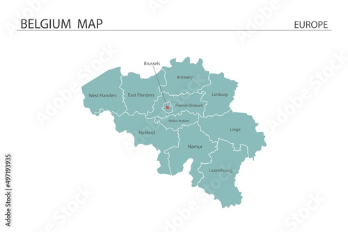 Belgium map vector illustration on white background. Map have all province and mark the capital city of Belgium.