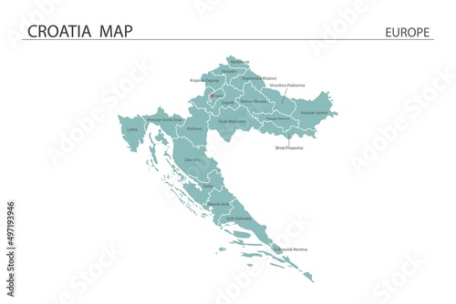 Croatia map vector illustration on white background. Map have all province and mark the capital city of Croatia.