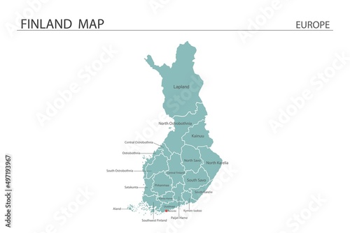 Finland map vector illustration on white background. Map have all province and mark the capital city of Finland.