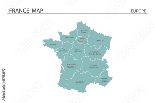 France map vector illustration on white background. Map have all province and mark the capital city of France.