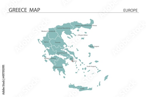 Greece map vector illustration on white background. Map have all province and mark the capital city of Greece.