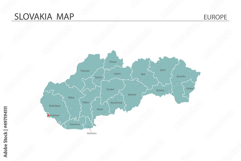 Slovakia map vector illustration on white background. Map have all province and mark the capital city of Slovakia.