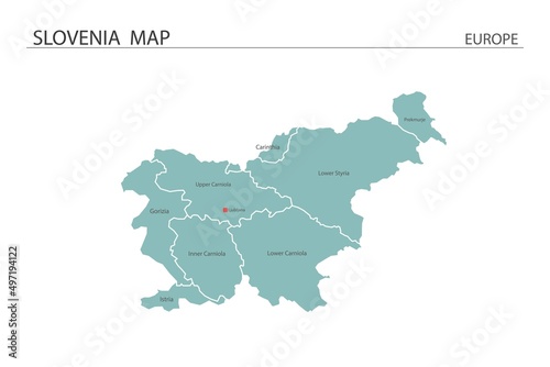 Slovenia map vector illustration on white background. Map have all province and mark the capital city of Slovenia.