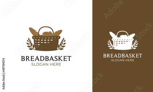 Bread basket logo design with baguette and wheat icon for bakery shop