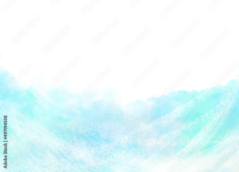 Obraz premium 背景に使える水彩風の手描き素材_波しぶきのような青