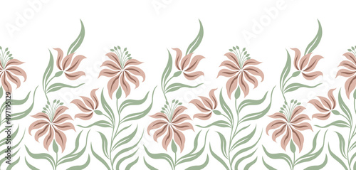 Vector border with flowers and leaves