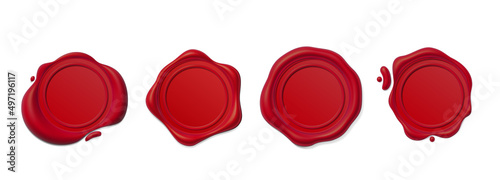 Seal wax 3d. Red Wax candle stamp. Realistic vector render design elements.