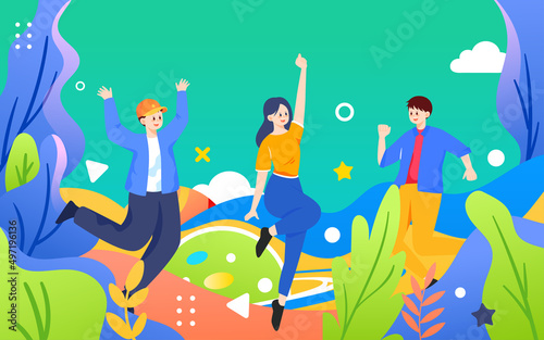 May 4th Youth Day, young people are jumping, vector illustration © lin