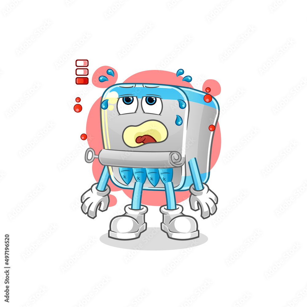 canned fish low battery mascot. cartoon vector canned fish low battery mascot. cartoon vector