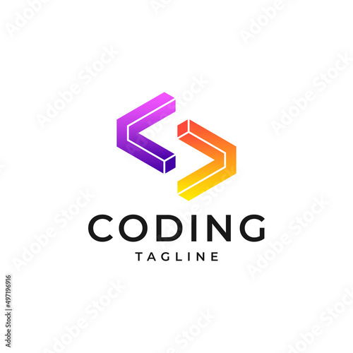 Creative modern abstract programming coding logo design, colorful gradient coding logo design template.