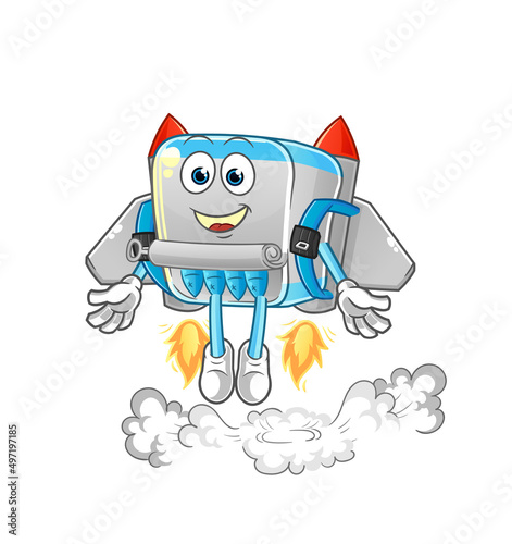 canned fish with jetpack mascot. cartoon vector