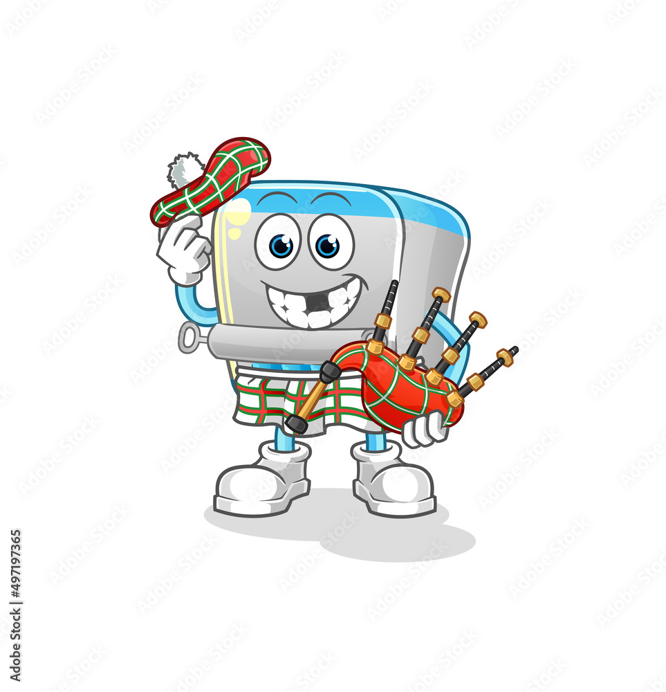 canned fish scottish with bagpipes vector. cartoon character