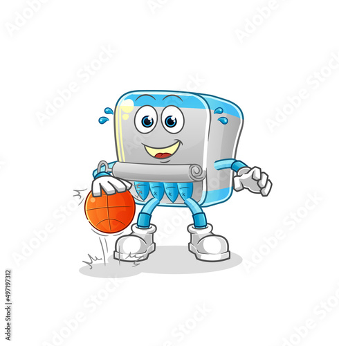 canned fish dribble basketball character. cartoon mascot vector