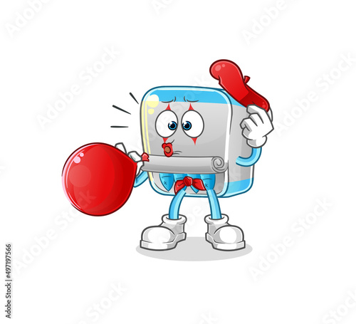 canned fish pantomime blowing balloon. cartoon mascot vector