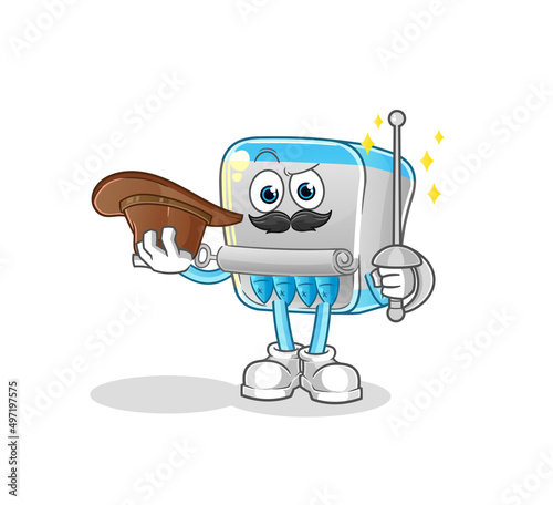 canned fish fencer character. cartoon mascot vector